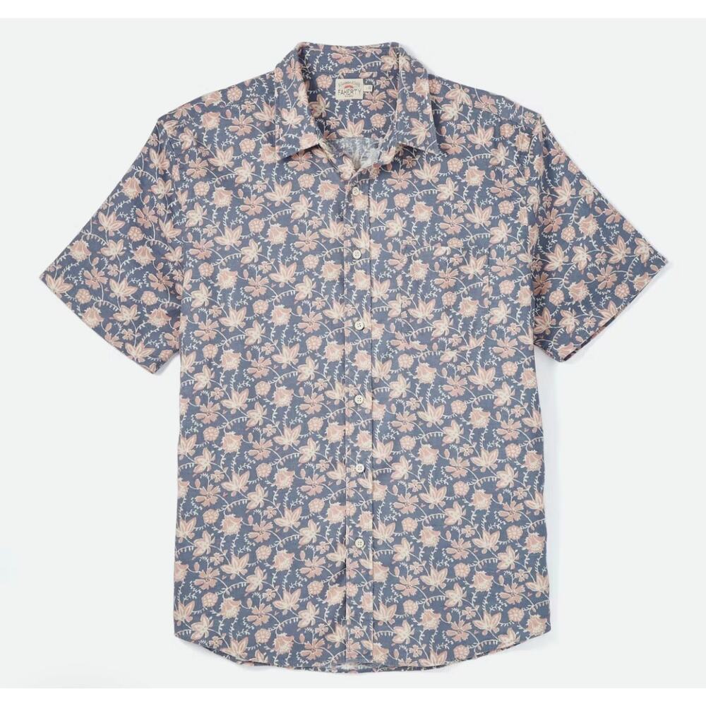 Faherty Breeze Hemp Lyocell Shirt Faded Batik Floral Size Medium Beach Preppy